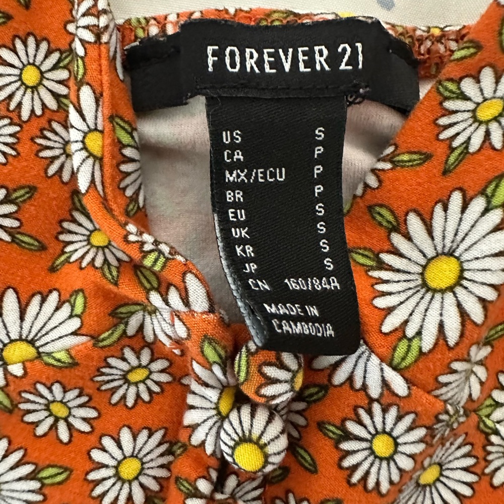 Forever 21 Orange Daisy Print Crop Cami Top Button Front - Picture 3 of 7